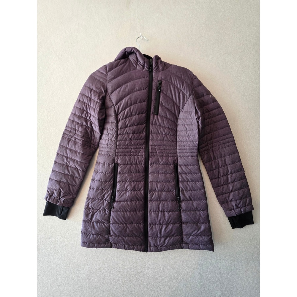 HFX Womens Purple Down Filled Puffer Parka Jacket Hooded Mid-Length Small